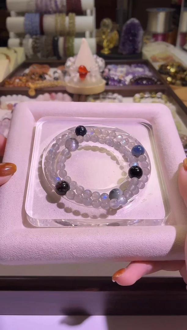 未镶嵌手串水晶10号闪购灰月光双圈设计款