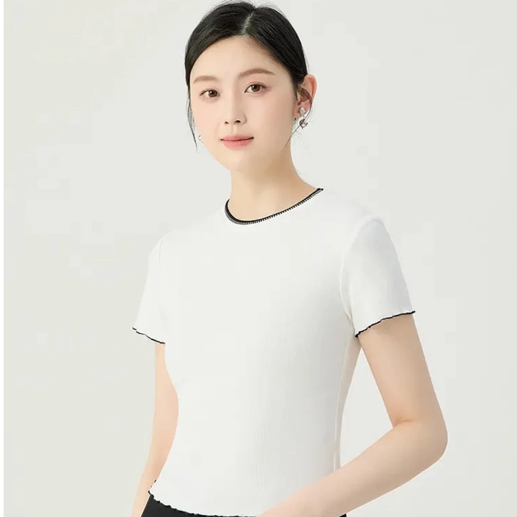 GIRDEAR/哥弟早春新款气质休闲百搭风纯色短袖圆领T恤130026白色