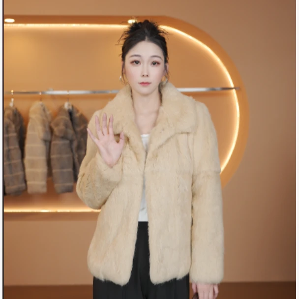 2508款女士小领皮草外套宽领时尚百搭真皮真毛皮毛一体小领时尚