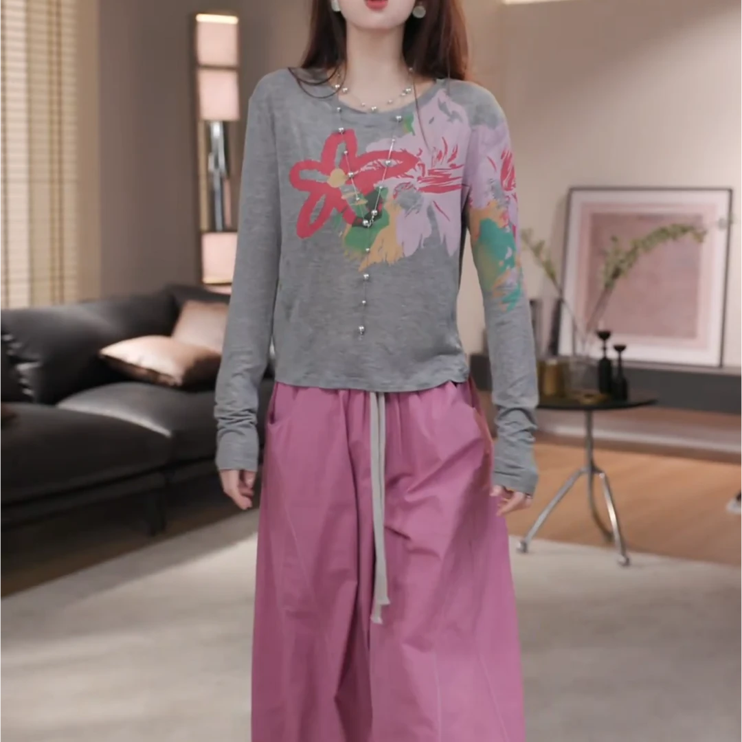 夏季新款长袖T恤女薄款时尚百搭休闲洋气长袖防晒上衣LK2505298