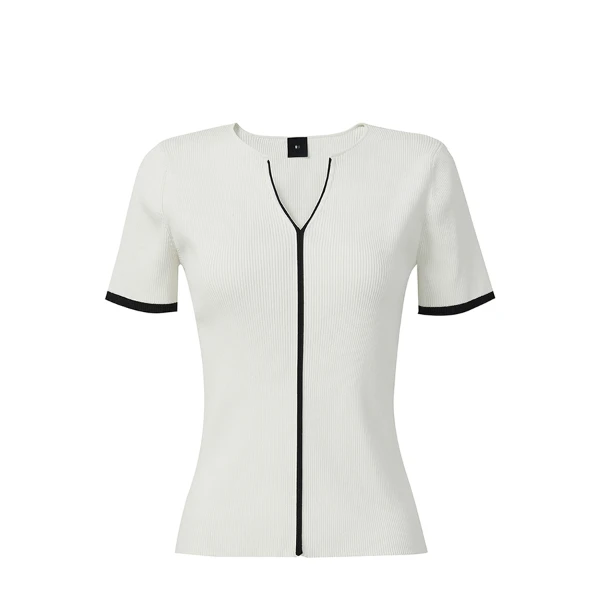 YI瓷白色Y线迹针织上衣YKT23814ACWH0C3