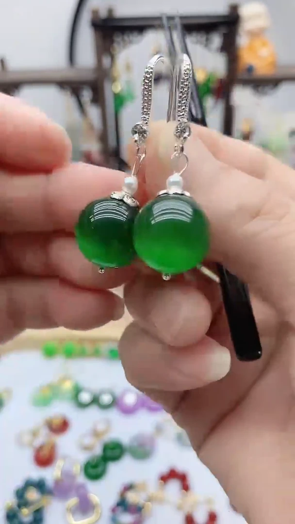 银S925镶嵌变石猫眼耳饰005