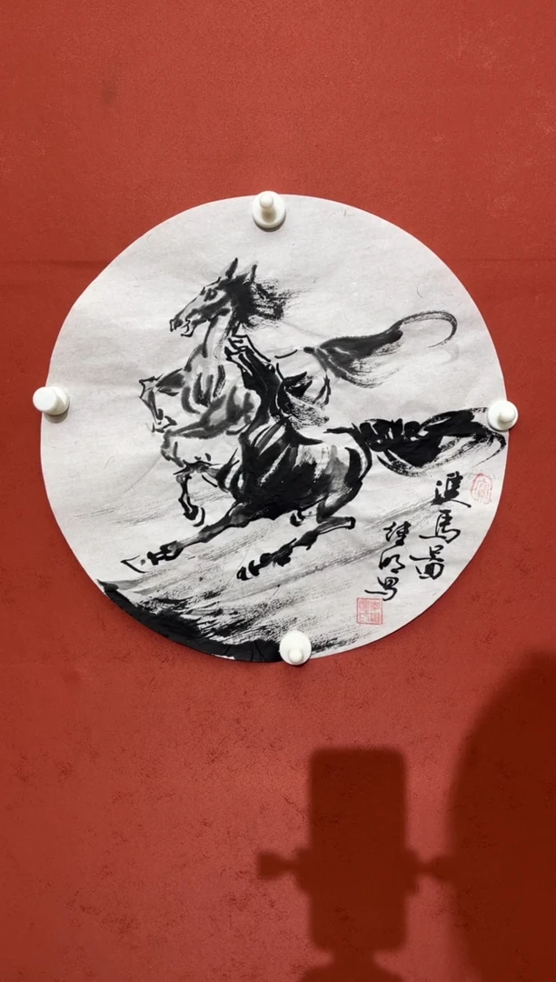 【闪购商品】国画双马图-一平尺-圆扇