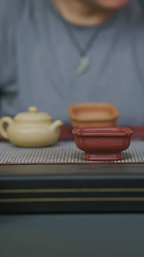 茶壶紫砂红降坡四方尊杯80cc