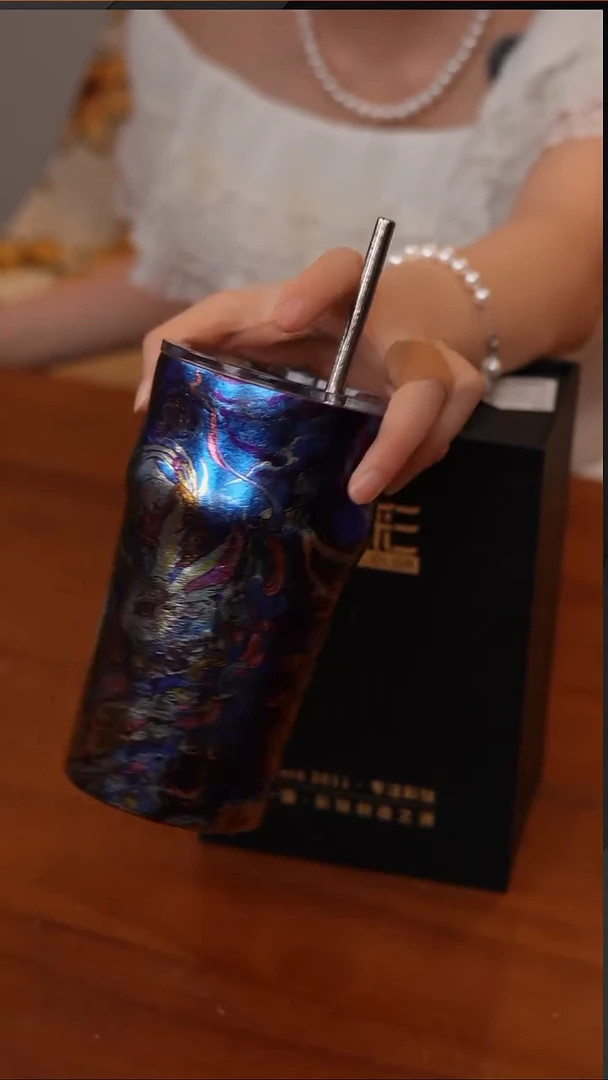 陶55-口杯随手杯家用啤酒杯彩钛饮料杯牛奶杯-兔子（500ml）