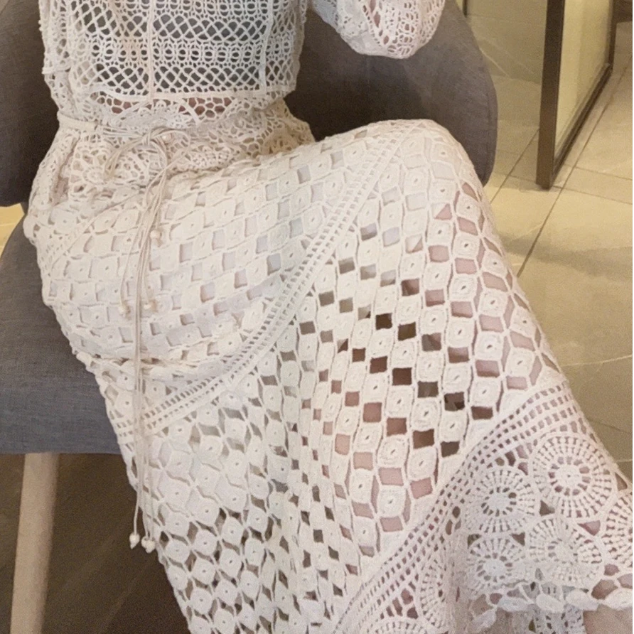 【悦悦专属】重工钩花镂空针织显瘦A字裙Y126