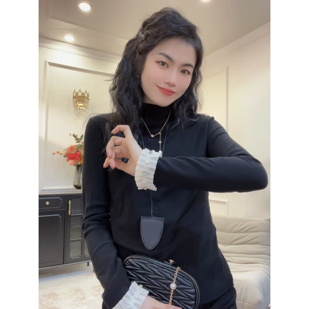 加绒秋冬季拉绒新款半高领高级百搭设计感长袖打底上衣T恤LY