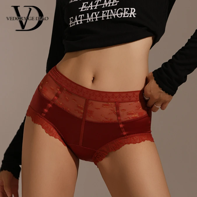 维多利亚女士轻薄高腰弹力安全裤收腹丝滑缎面内裤女蕾丝三角裤女
