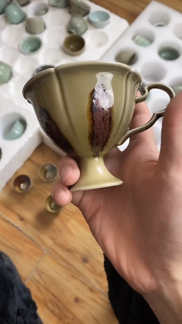 【山隐青瓷】龙窑柴烧杯子    微瑕
