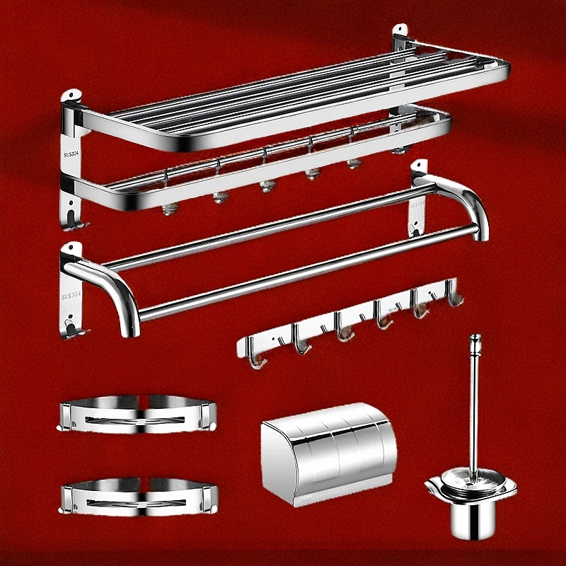 304不锈钢毛巾架卫生间浴室双层置物架免打孔酒店卫生间浴巾架