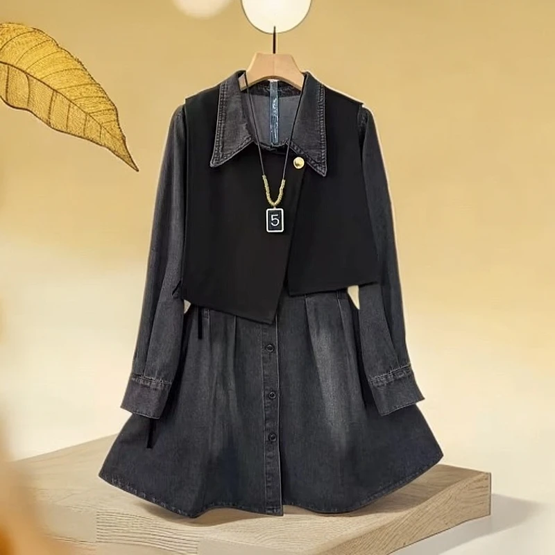 123时尚INS风设计师皮衣牛仔时尚套装网红气质极简风女装衬衫