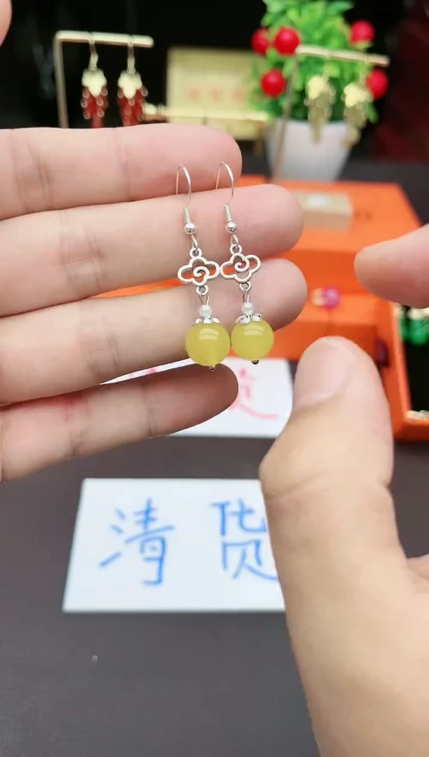 玛瑙/玉髓耳钉银S925镶嵌702000