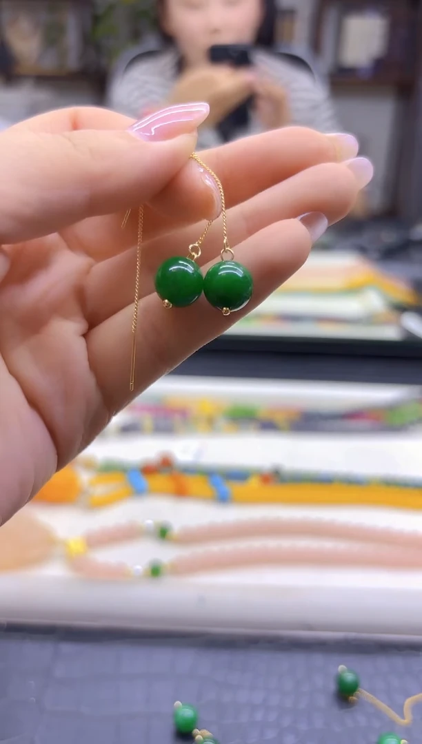 14K金镶嵌翡翠耳饰DIY款E31