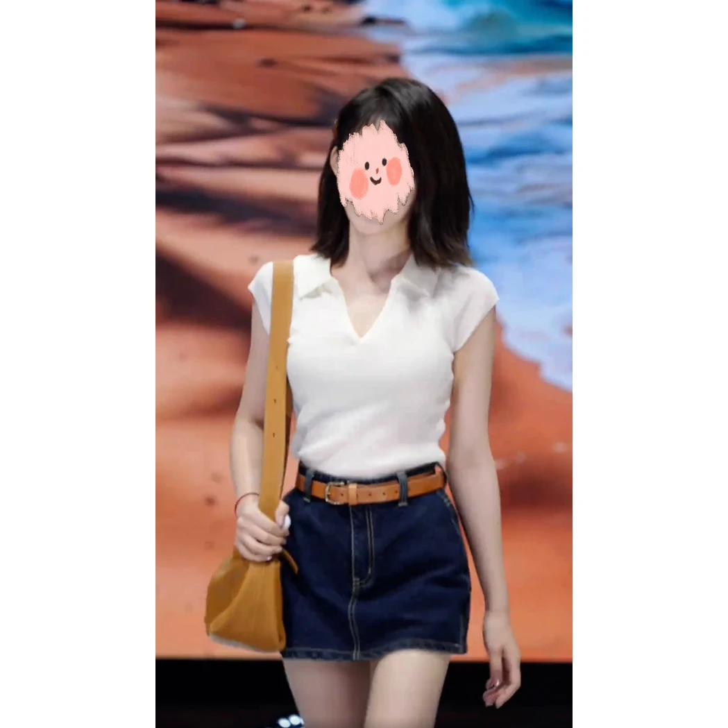 辣妹风翻领小飞袖针织衫女2025夏季新款性感修身洋气百搭别致上衣