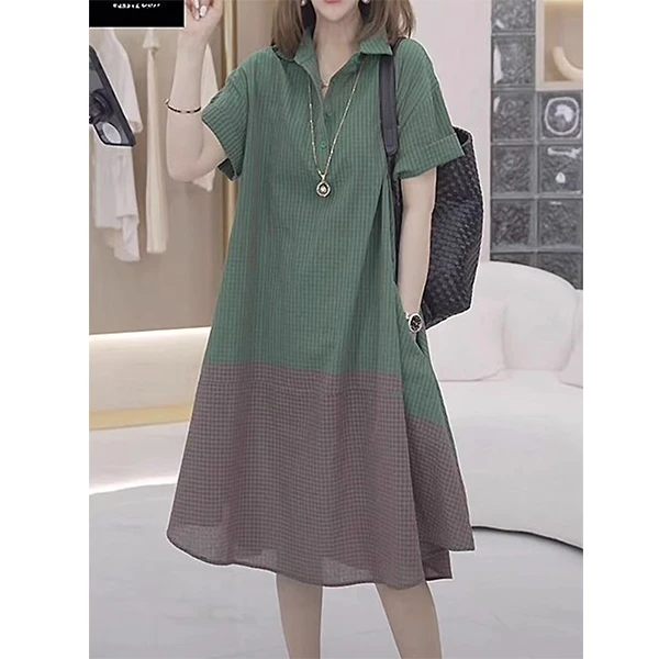 夏季大码女士遮肚子显瘦减龄洋气高级感宽松休闲气质衬衫连衣裙子