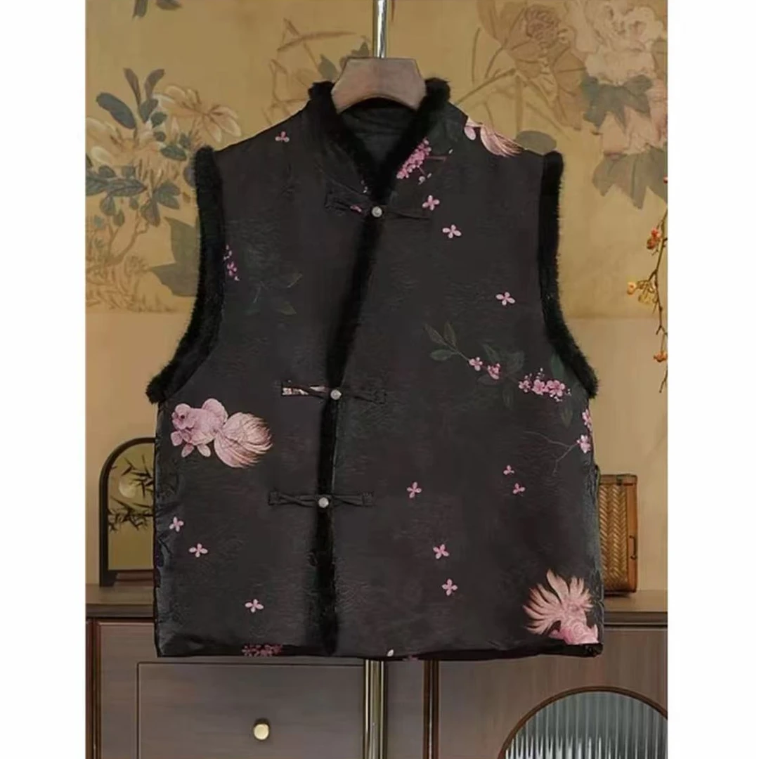 新中式国风冬季加厚立领气质百搭女马甲