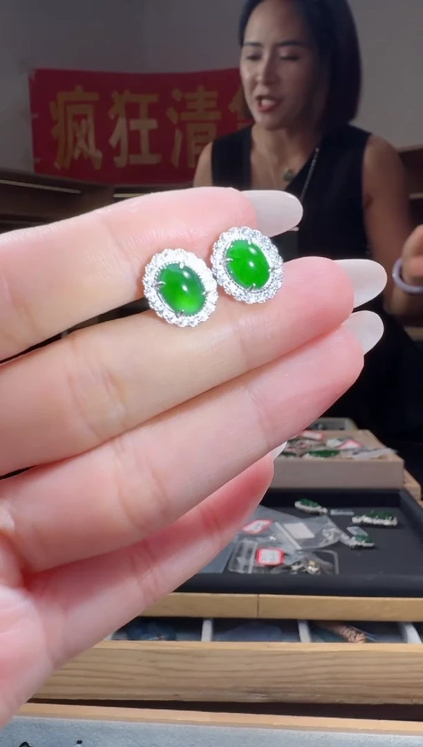 定制翡翠银S925镶嵌纯天然A货翡翠耳饰（多样性发其一）