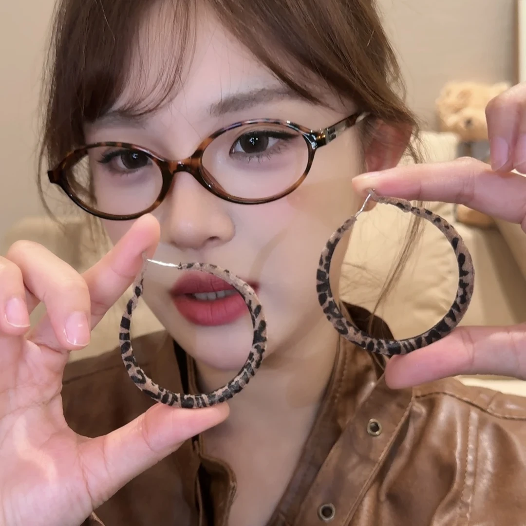 铜合金耳饰 复古豹纹港风圆圈耳环女时髦夸张耳圈高级感气质耳饰