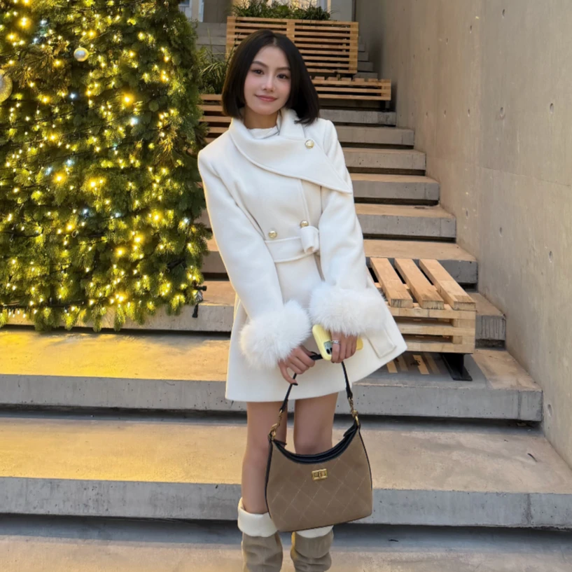 K N J145小个子定制羊毛大衣千金感气质显瘦呢子夹棉短款收腰外套