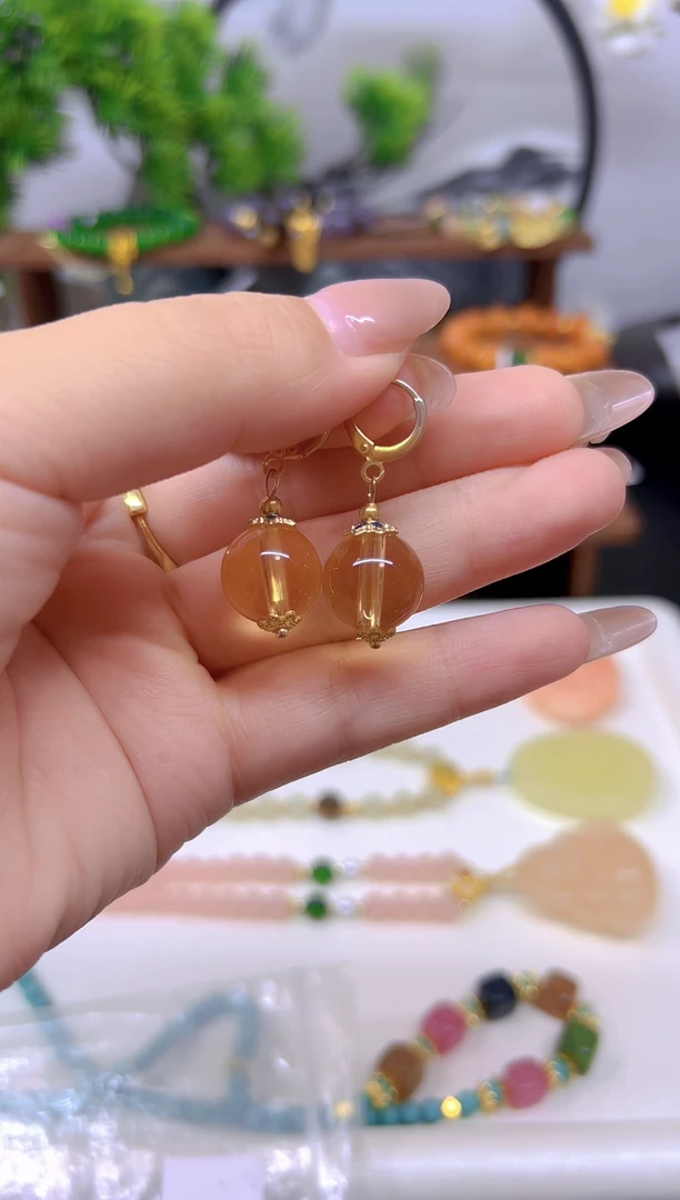 水晶耳饰14K金镶嵌E637