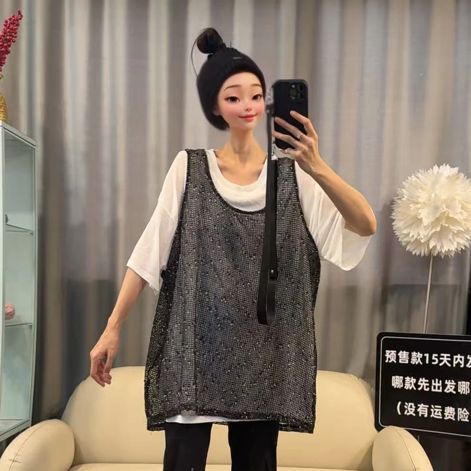 【文乐乐】夏季新款韩版洋气慵懒风时尚休闲潮流T恤马夹两件套3576