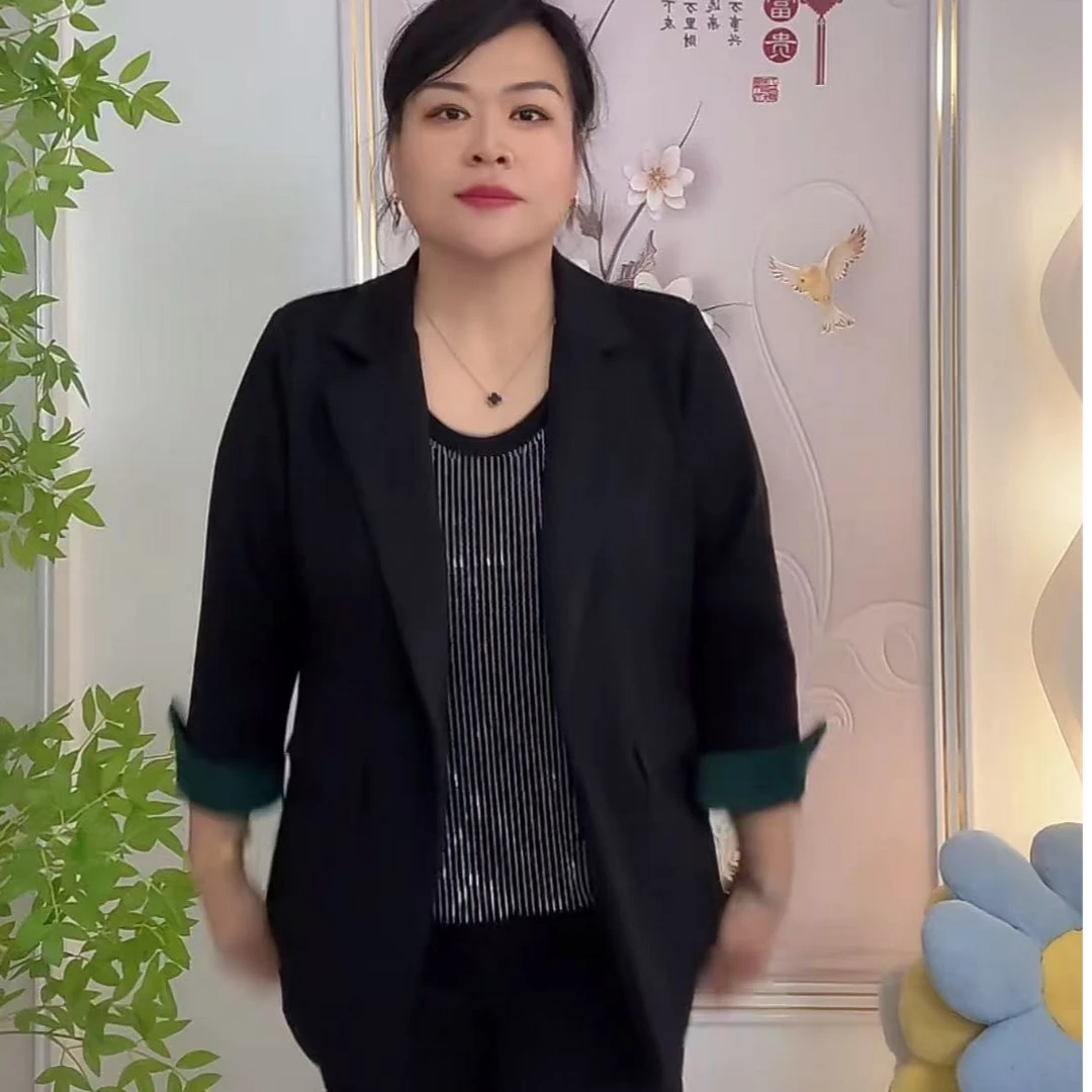 西装上衣绿袖头显瘦遮肉时尚大码西装上衣