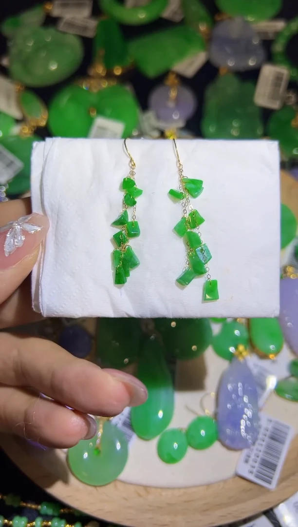 【闪购商品】翡翠耳饰18K金镶嵌Q缅料A货翡翠/支持复检/一件