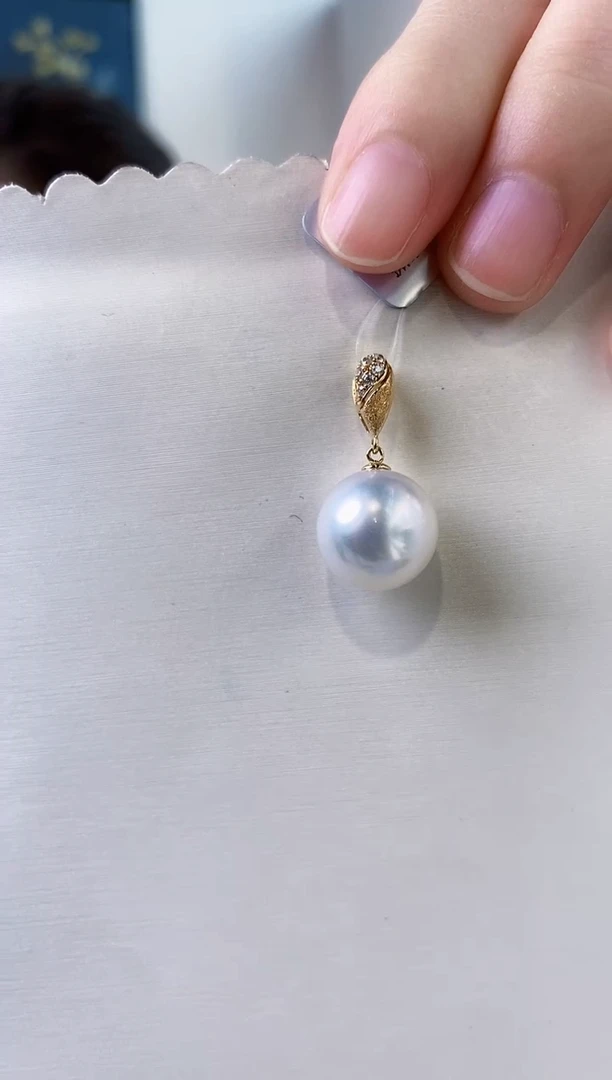 海水珍珠18K金镶嵌吊坠(不含链)12-13澳白珍珠吊坠