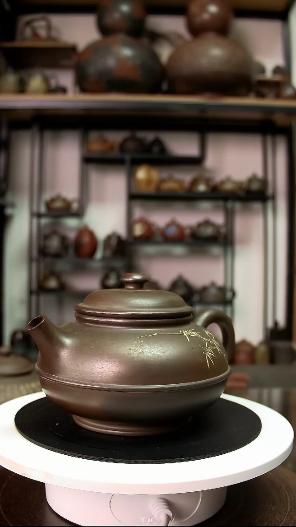 线圆壶 带雕刻  柴烧