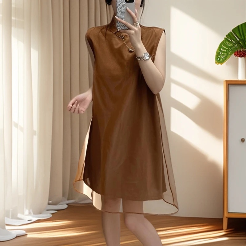 夏季气质无袖上衣女装蕾丝设计师时尚休闲百搭纯色双层