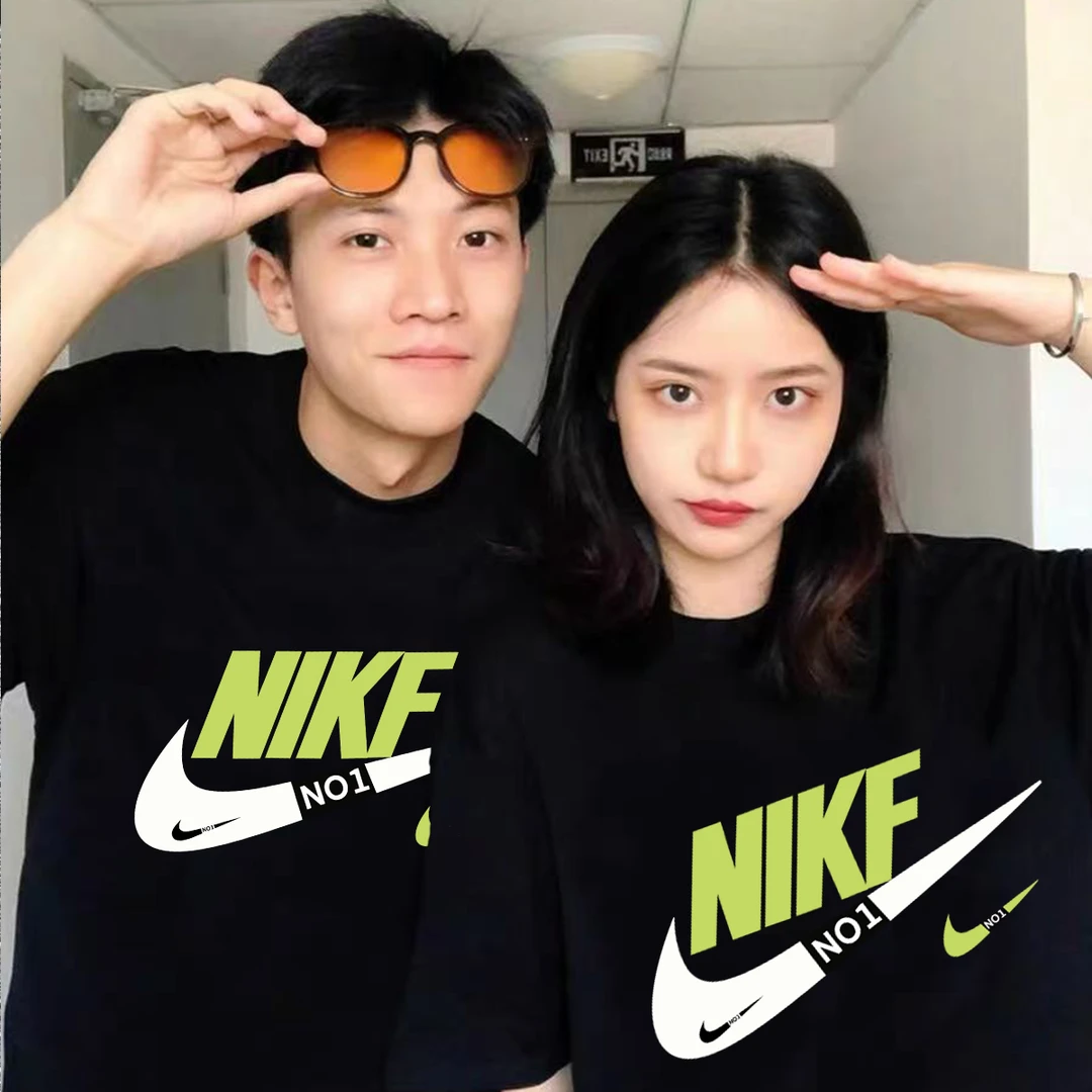 2025潮流圆领T恤男女同款情侣装纯棉夏季T恤休闲宽松印花百搭透气