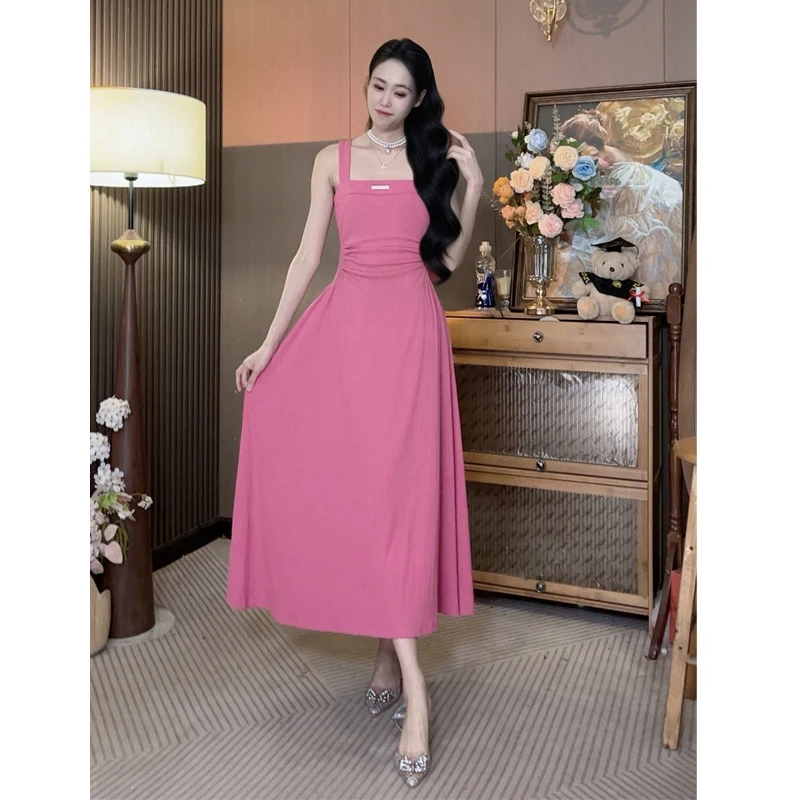 DUODUO【爱丽初醒】火龙果色吊带连衣裙高级感收腰显瘦长裙2025新款