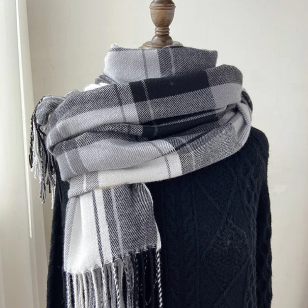 秋冬季格子纯色流苏羊绒羊毛针织毛男女装保暖围巾 （默认微瑕）