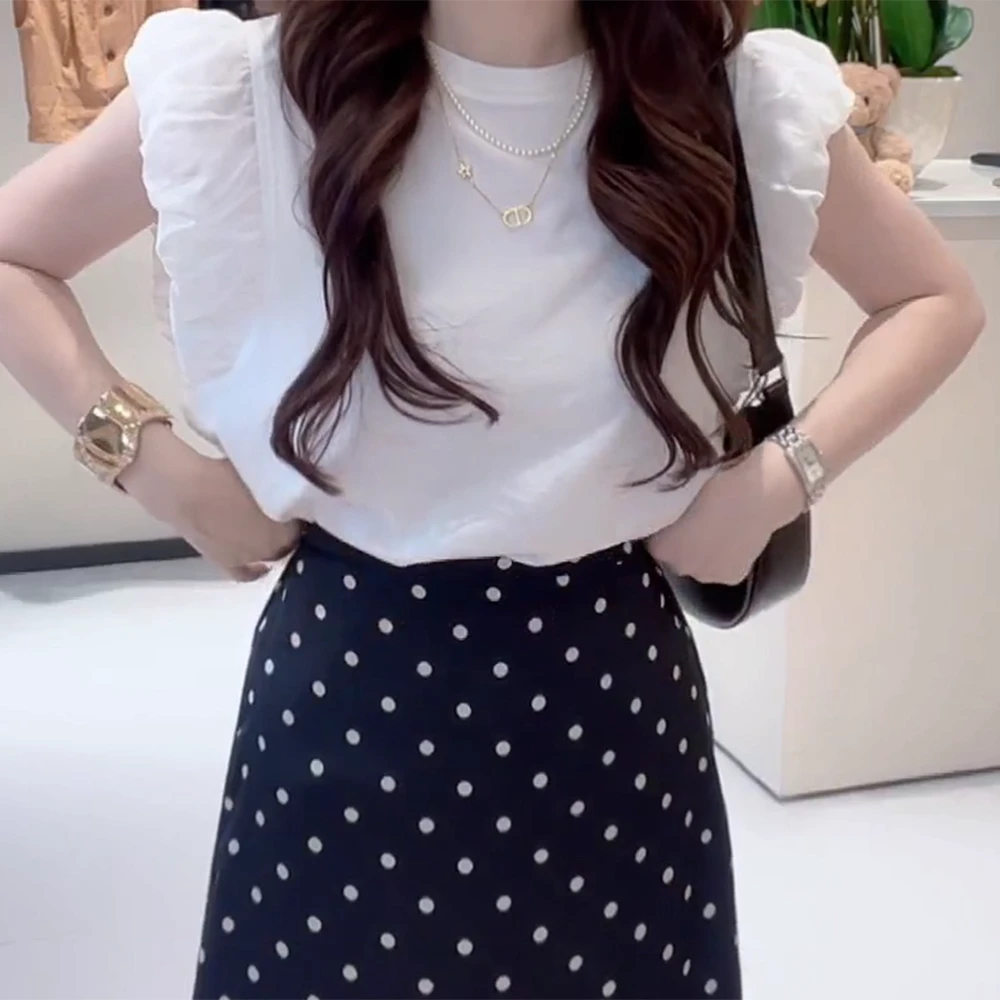 新款夏季蕾丝露背拼接无袖T恤小众百搭上衣显瘦T恤