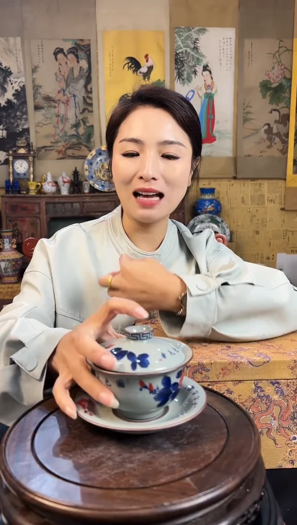 摆件瓷景德镇高端牡丹盖碗