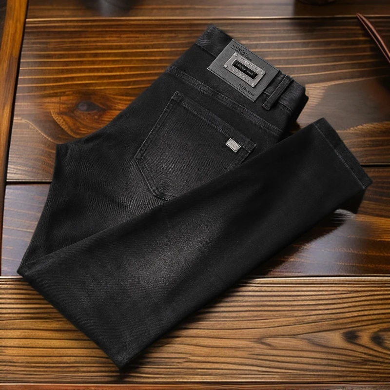 维斯克纳夏季欧美潮牌黑色牛仔裤男水洗磨白新款修身小直筒裤百搭