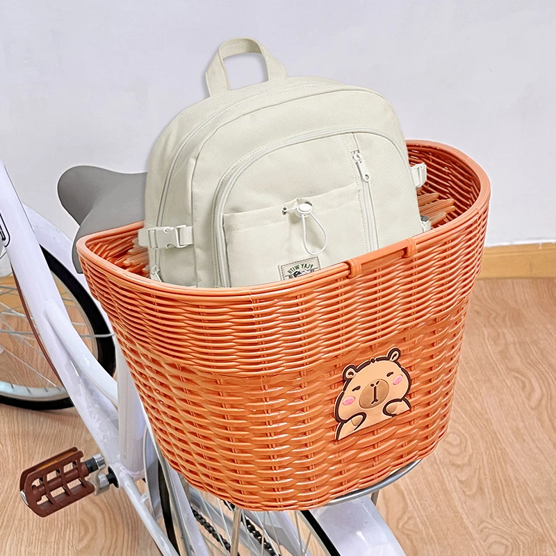 自行车后置车筐可爱卡皮巴拉大容量电瓶车篮后尾书包收纳置物神器