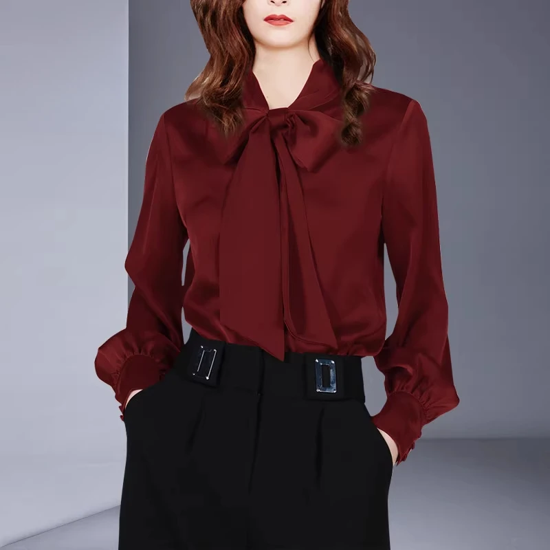 设计感气质酒红色衬衫女2025春秋新款长袖百搭外穿上衣高级感衬衣