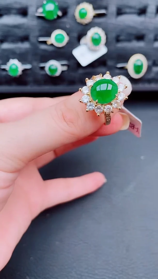 翡翠戒指银S925镶嵌天然a货翡翠419