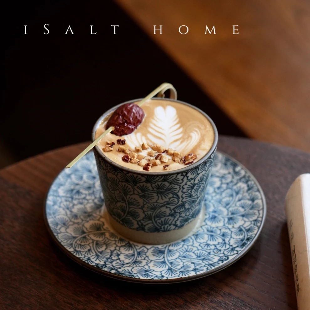 手作银杏猪口杯.粗陶青花咖啡杯拉花杯手握杯创意茶杯拉花/出丹麦