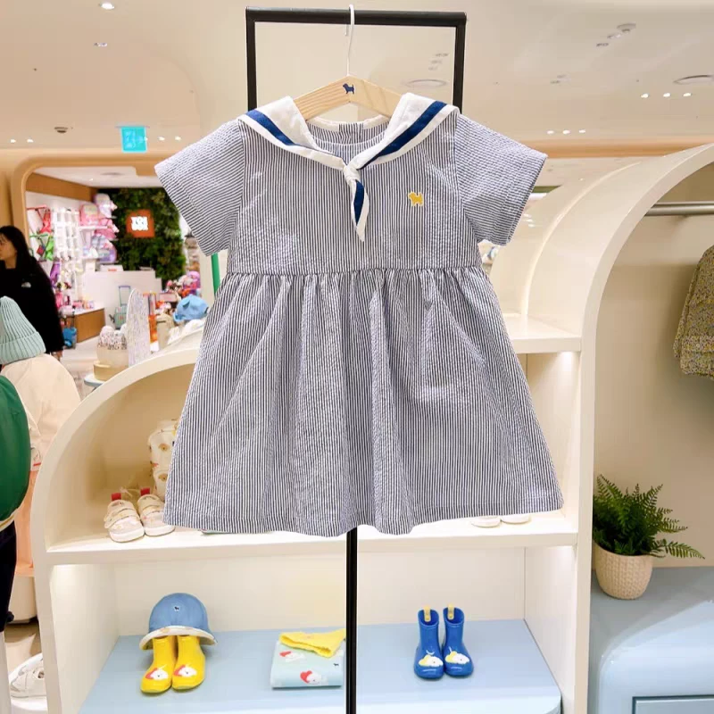 067-韩国童装女童海军领条纹连衣裙+安全裤381