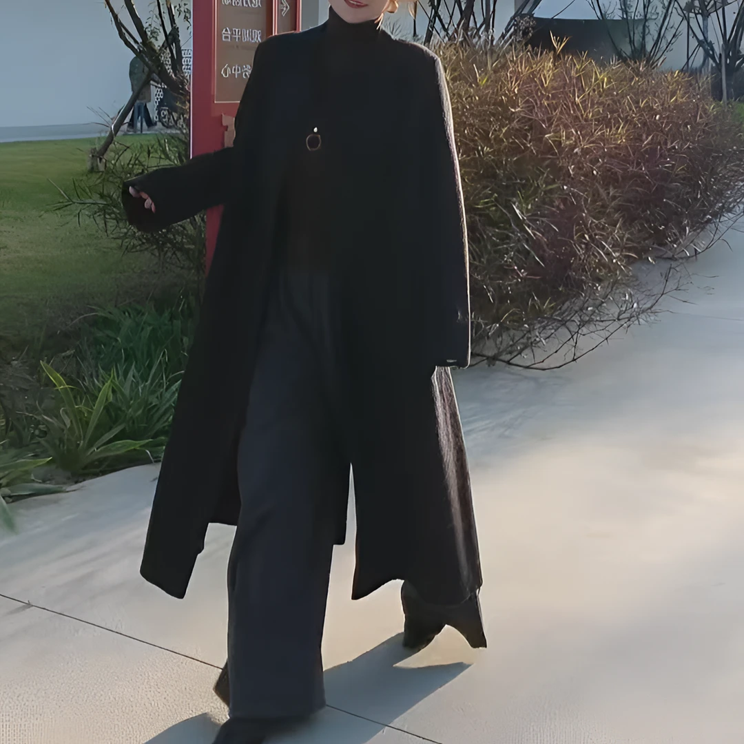 2025年新款高品质轻奢气质长款羊毛外套立领秋冬棋盘扣设计款