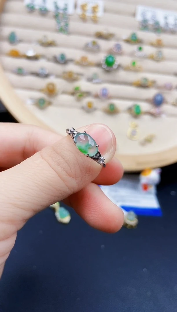 翡翠戒指银S925镶嵌524