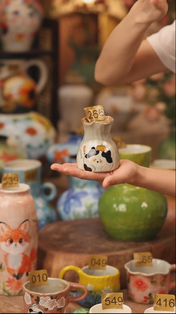 陶瓷266景德镇设计师手作花器摆件侘寂风