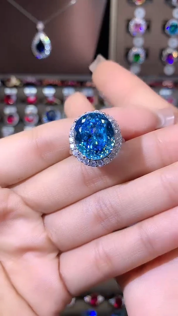 无925银海蓝色鸟巢切戒指