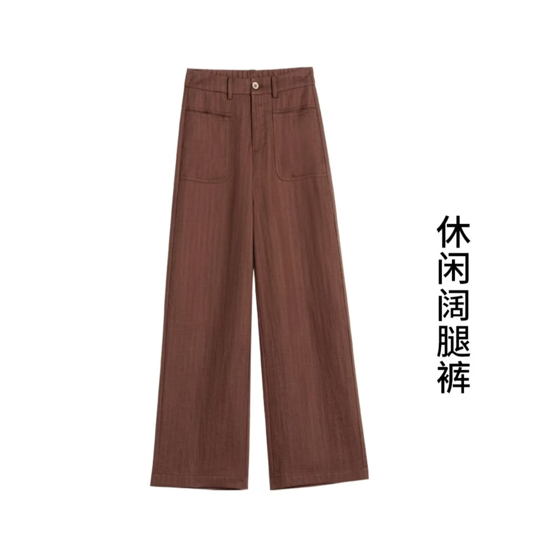 R天丝亚麻直筒窄版阔腿休闲裤3101