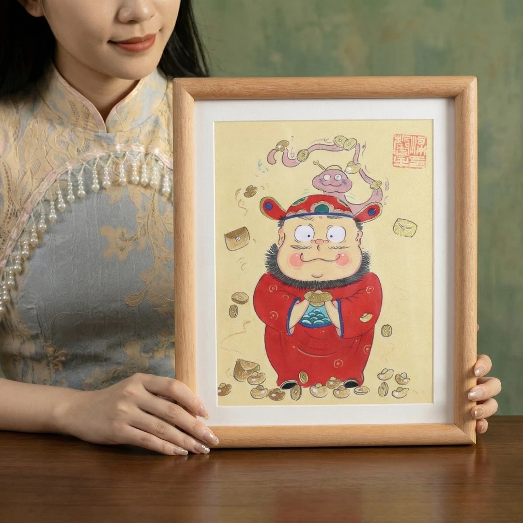真人手绘财神-10寸精致实木创意摆件