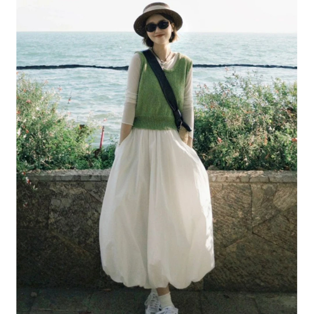 白色花苞裙半身裙女春夏季2025新款高腰显瘦云朵裙蓬蓬长款裙子