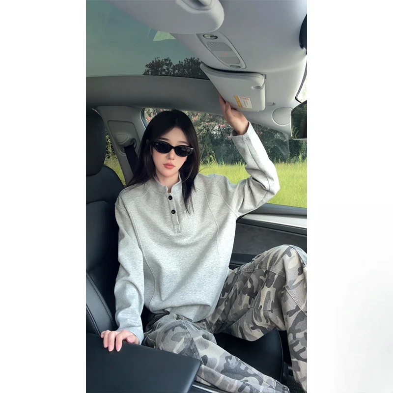 美式亨利领长袖t恤男春秋内搭重磅正肩打底衫百搭小众设计感显瘦