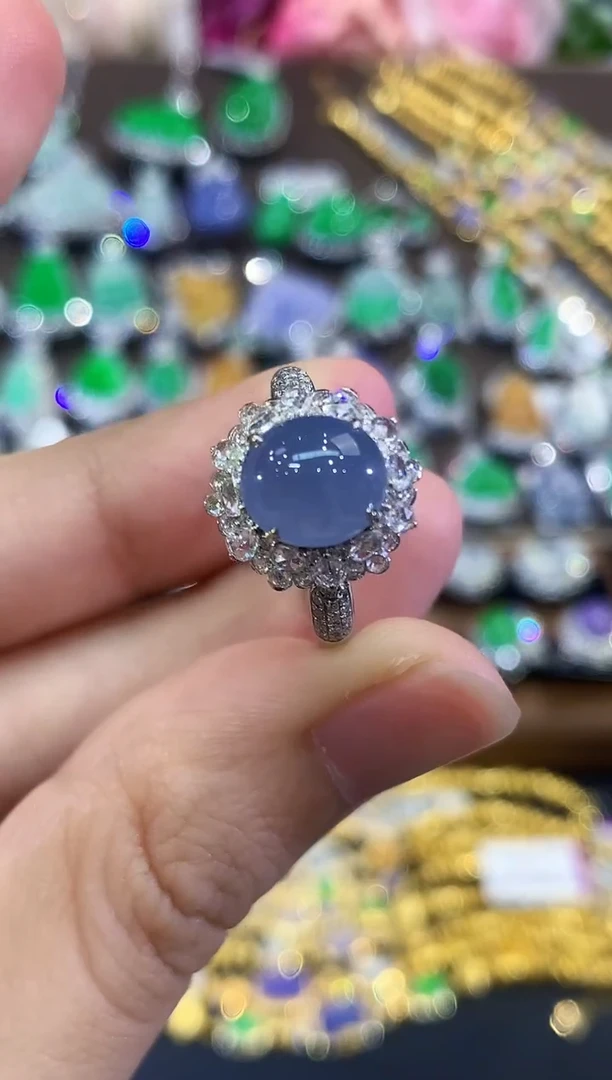 18K金镶嵌戒指翡翠C75  紫货有色差
